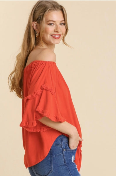 Ruffled Sleeve Off Shoulder Top