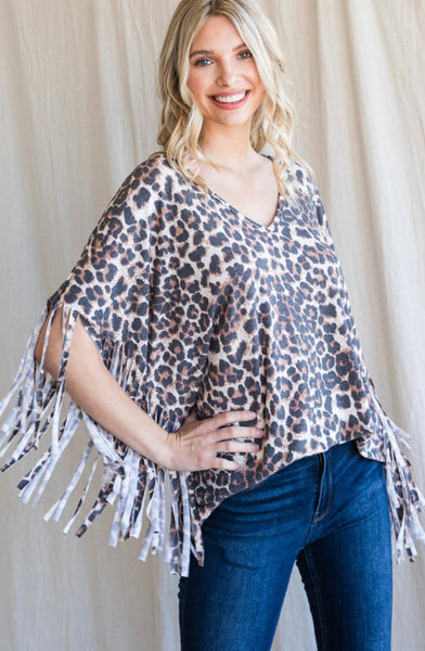 Leopard Print with Fringe Sleeves