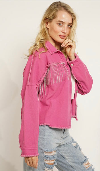 Denim Jacket with Rhinestone Tassels