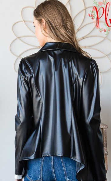 Faux Leather Open Blazer