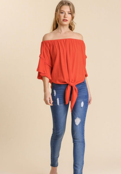 Ruffled Sleeve Off Shoulder Top