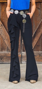 Side Ruffle Black Pant