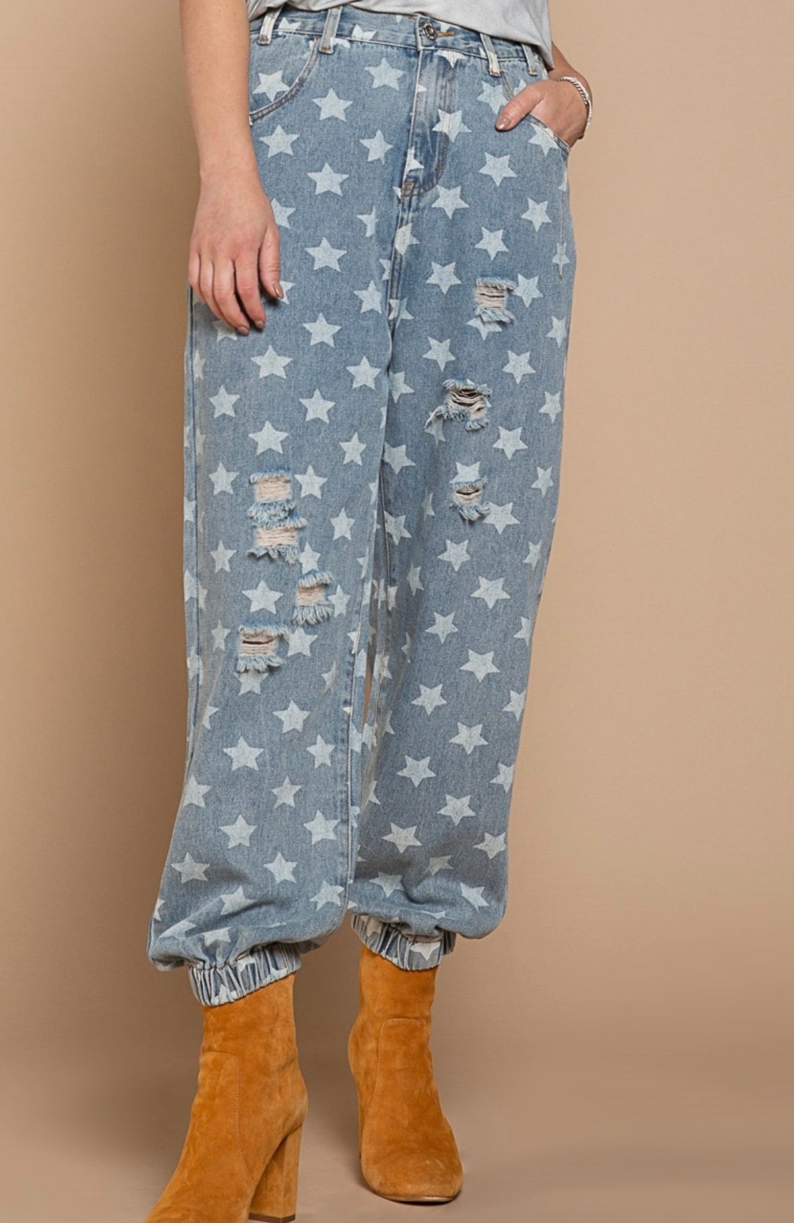 Denim Star Print Joggers