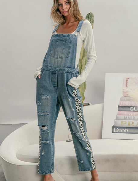 Denim Distressed Overalls