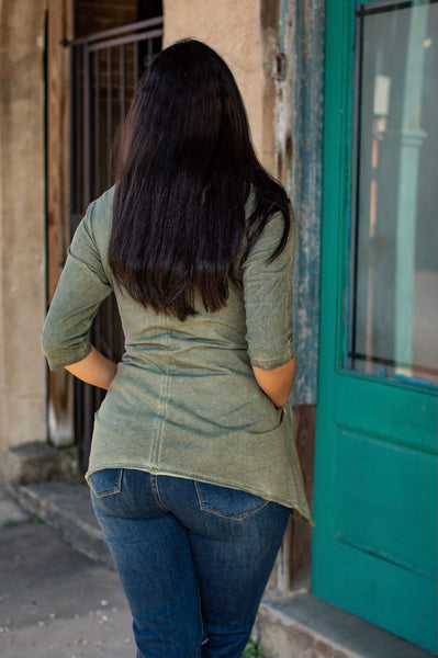 Olive Acid Wash Tunic Top