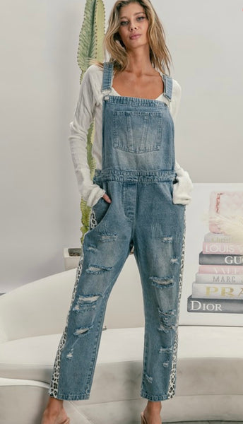 Denim Distressed Overalls