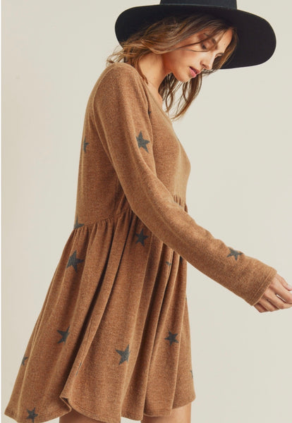 Camel Sweater Dress with Stars