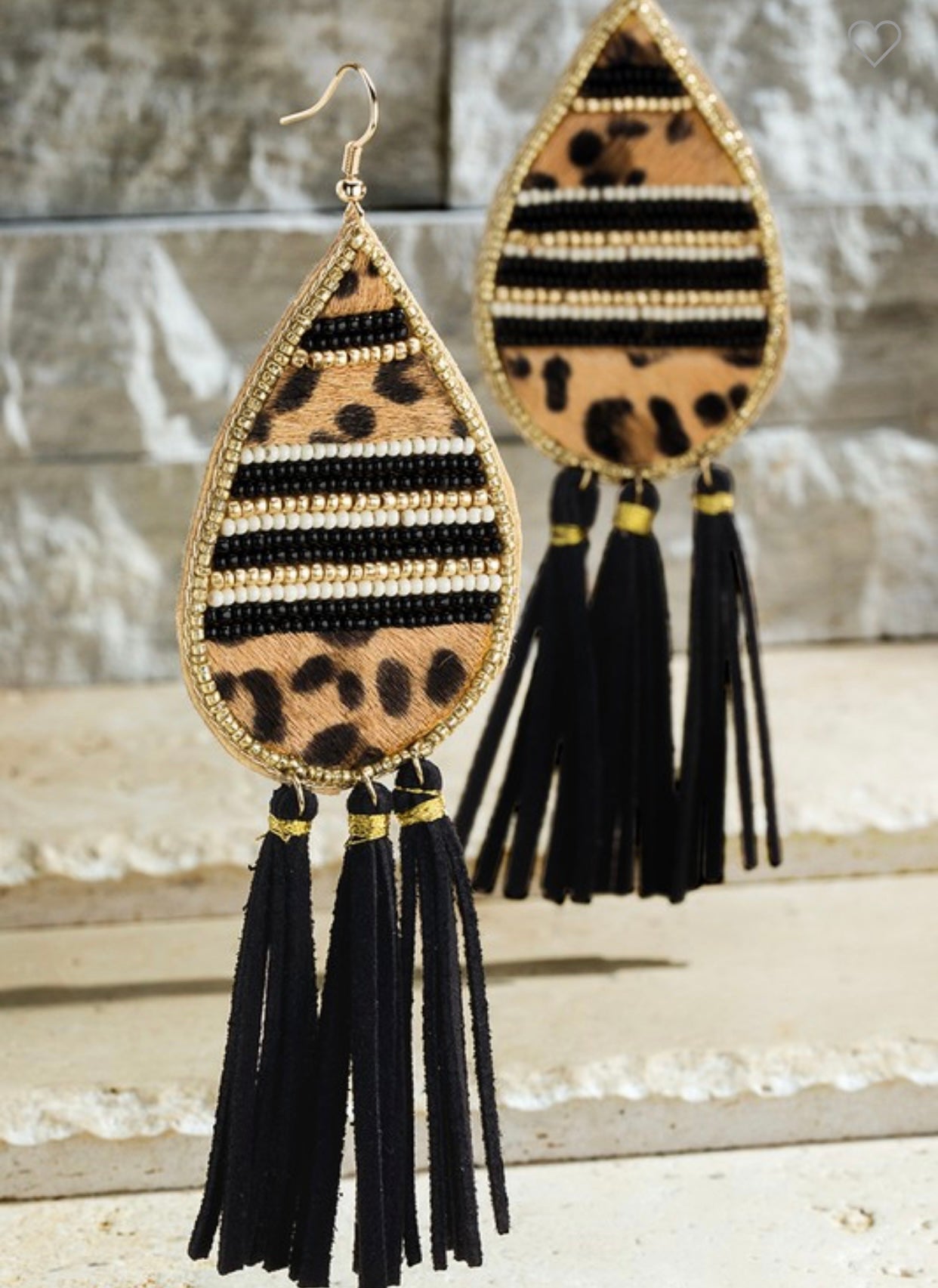 Seed Bead, Animal Print  & Tassel Earrings