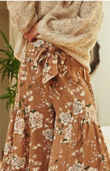 Taupe Floral Palazzo Pants