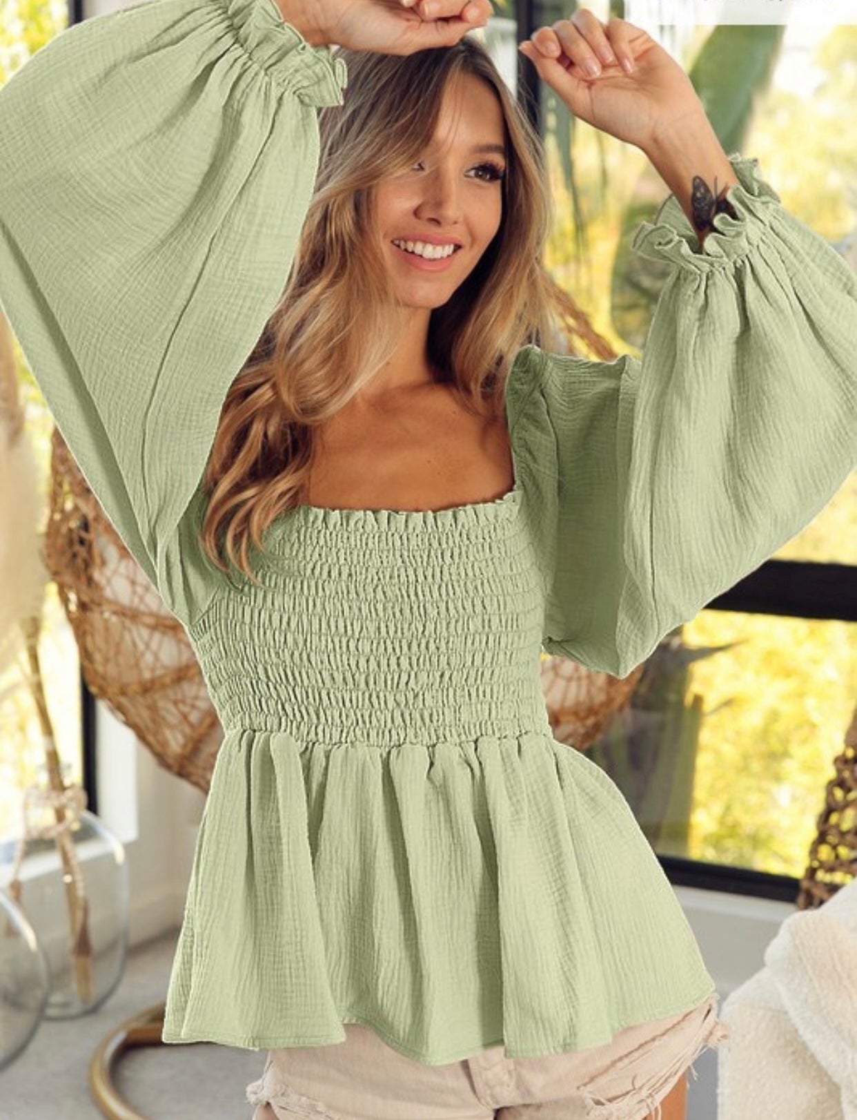 Dusty Sage Smocked Top