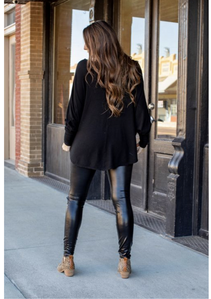 Black Faux Liquid Leather Leggings