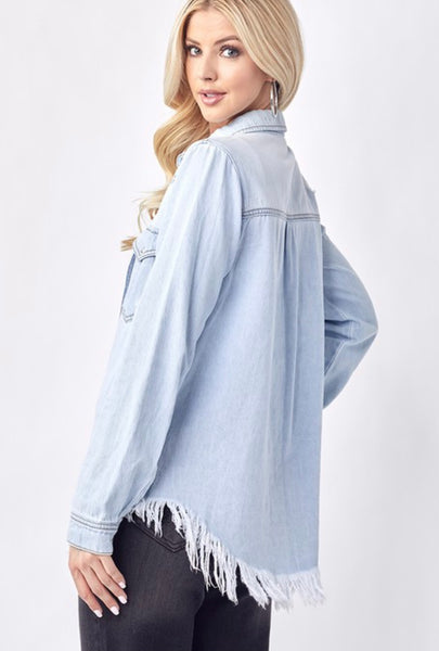 Vintage Frayed Hem Denim Shirt