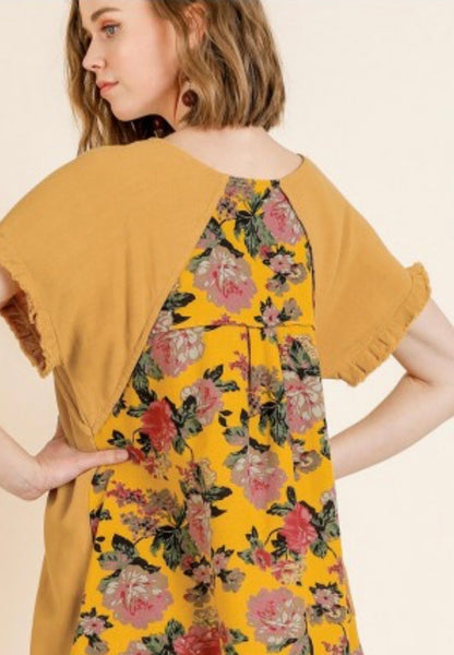 Mustard Dress with Floral Back