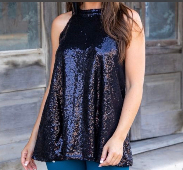 Black Sequin Halter Top