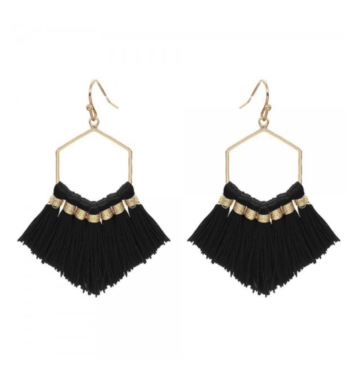 Fringe Tassel Hexagon Earrings