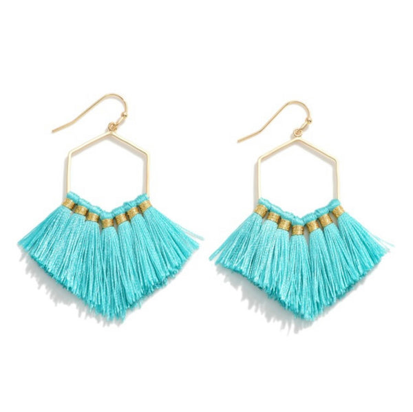 Fringe Tassel Hexagon Earrings