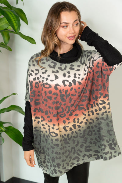 Multi Colored Leopard Print Cowl Neck Sweater