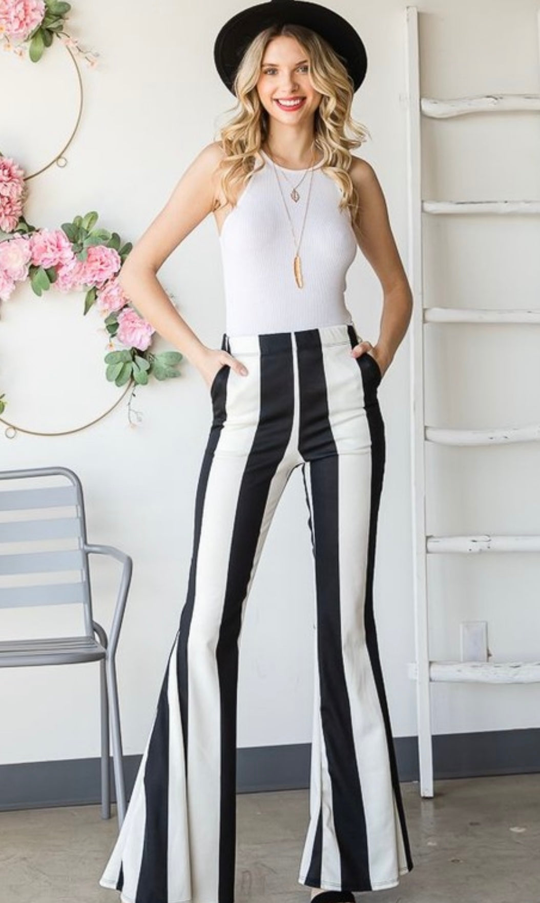 Black/White Striped Bell Bottoms