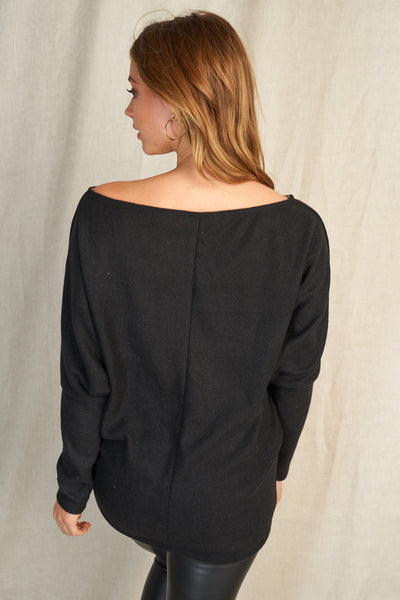 Black Boat Neck Top