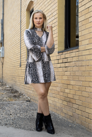 Black Snake Print Tunic Top