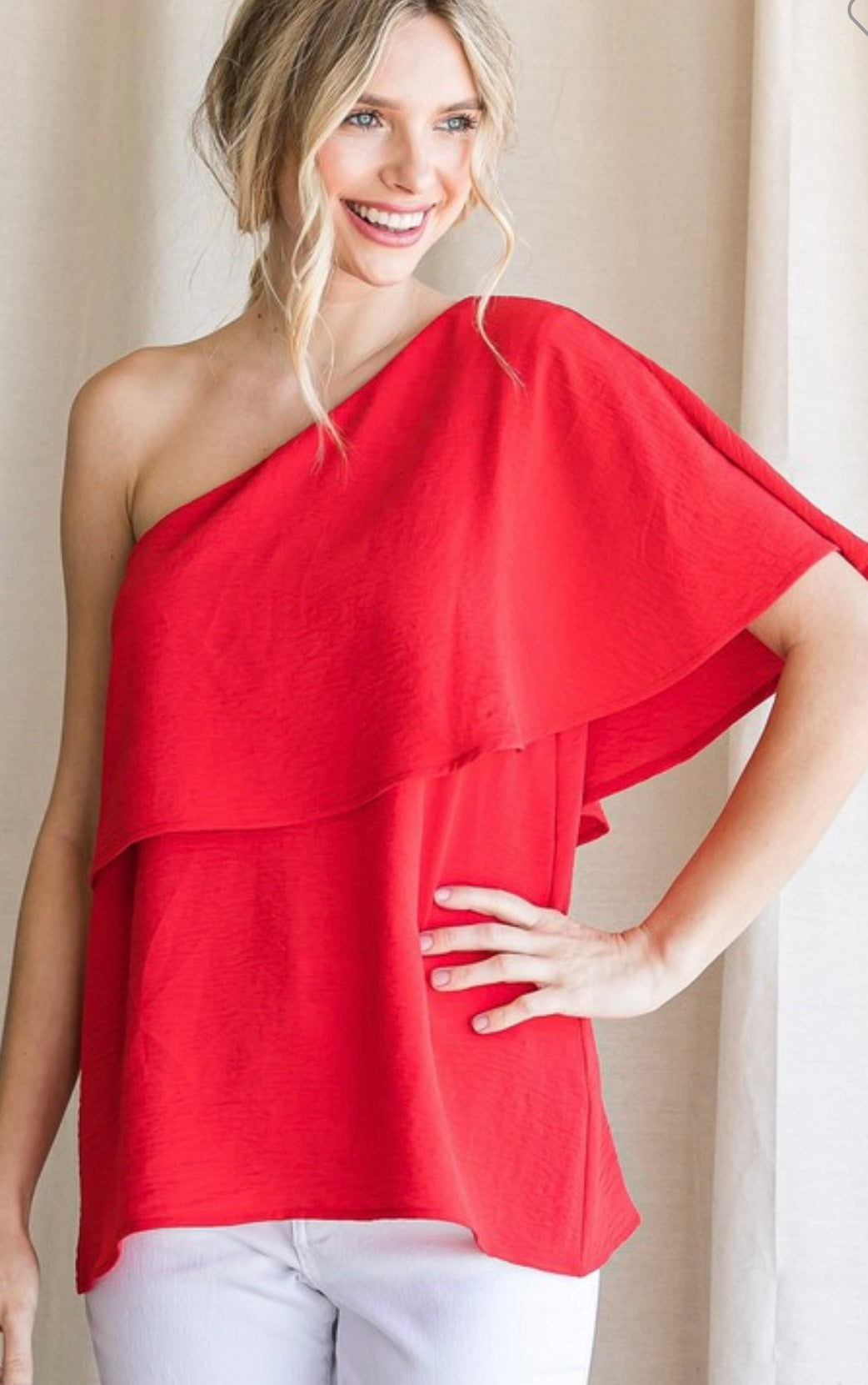 Red One Shoulder Top