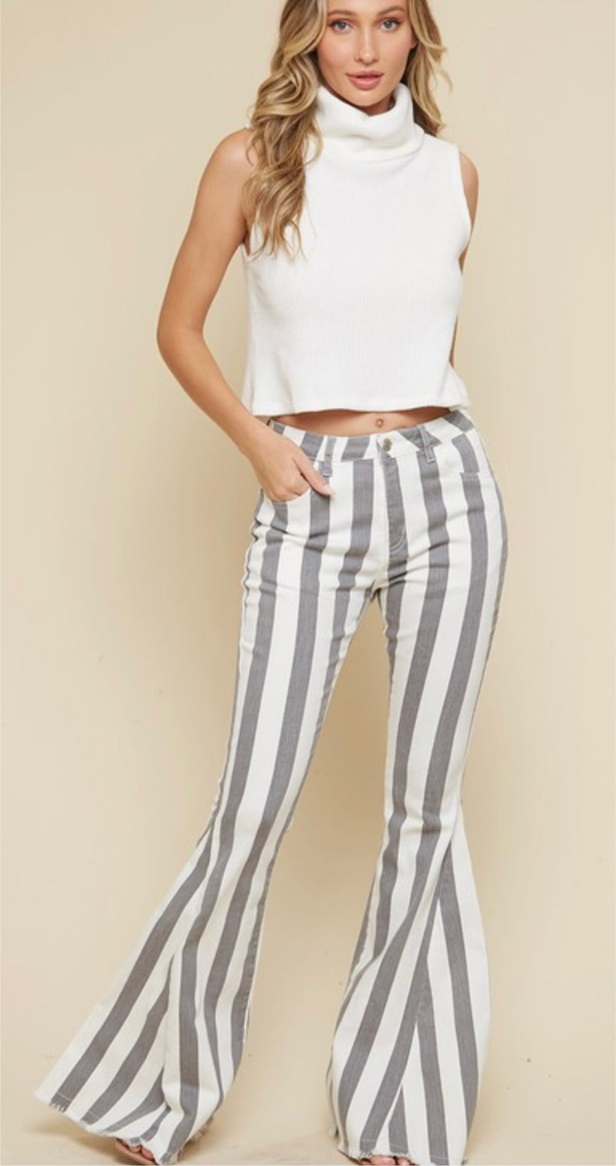 Charcoal/Cream Striped Bell Bottoms