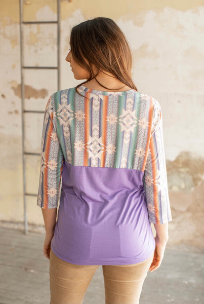 Lavender Top with Print Sleeve