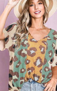 Mustard Color Block Leopard Print