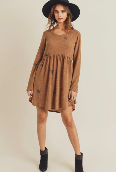 Camel Sweater Dress with Stars