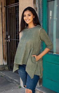 Olive Acid Wash Tunic Top