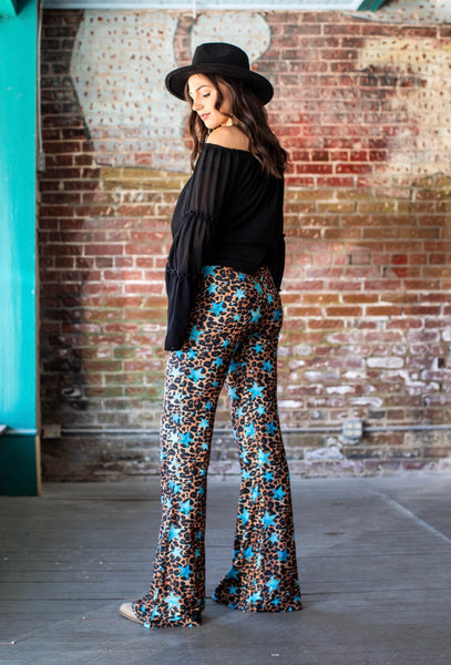 Leopard Turquoise Stars Basic Flare Pants