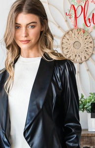 Faux Leather Open Blazer