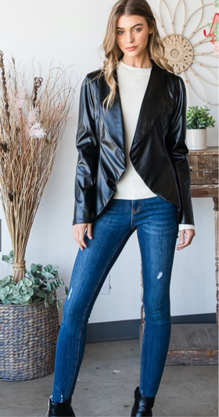 Faux Leather Open Blazer