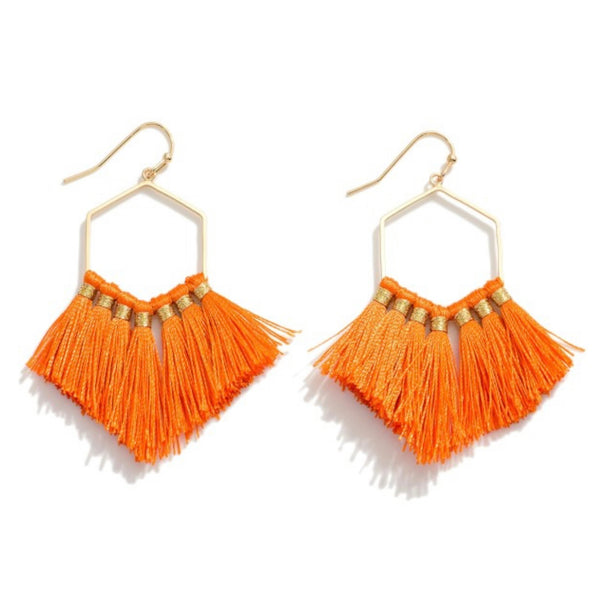 Fringe Tassel Hexagon Earrings