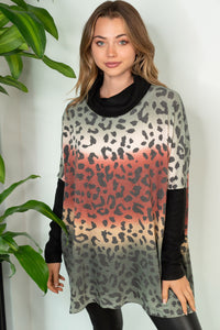 Multi Colored Leopard Print Cowl Neck Sweater