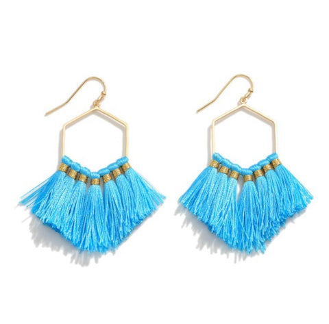 Fringe Tassel Hexagon Earrings