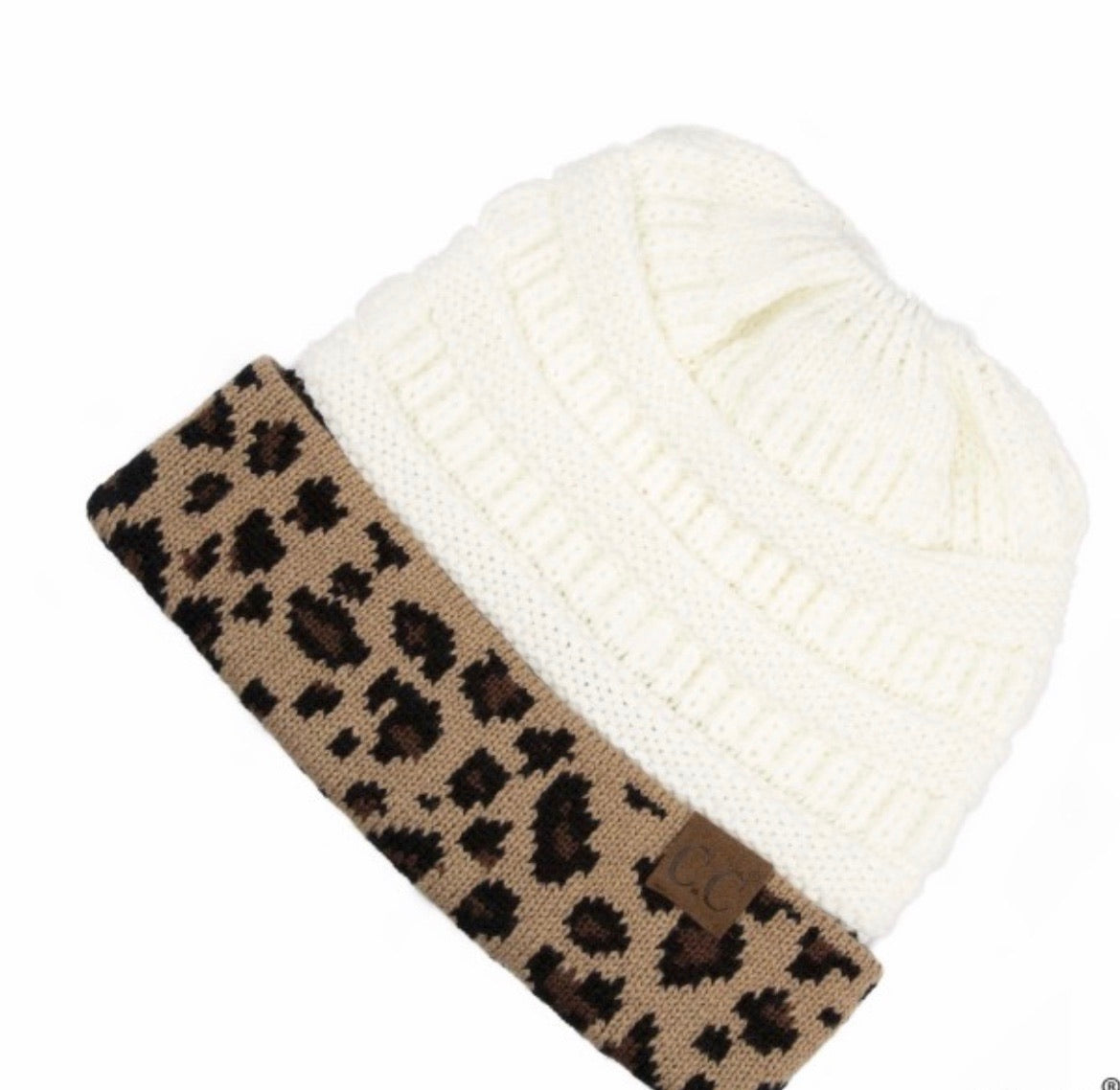 Ivory Messy Bun Beanie