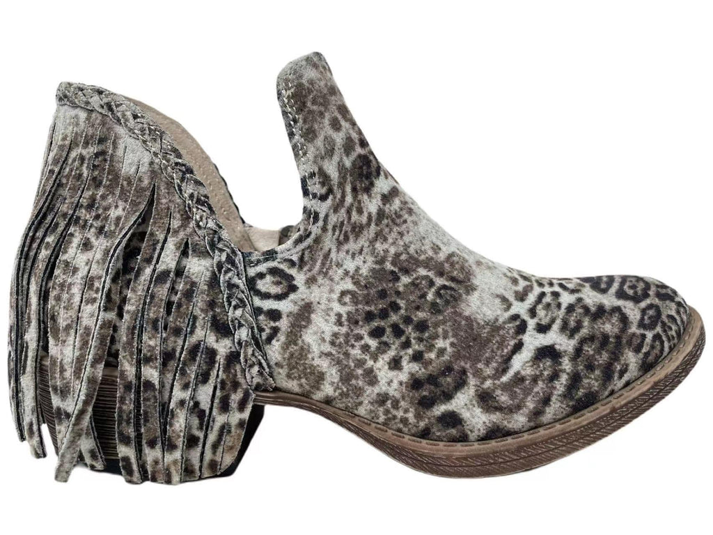 Jolie Leopard Print Fringe Boots - White & Black