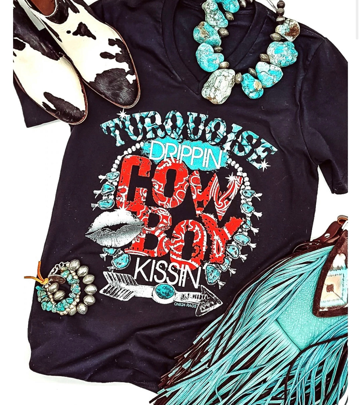 Turquoise Dripping Cowboy Kissing T-shirt